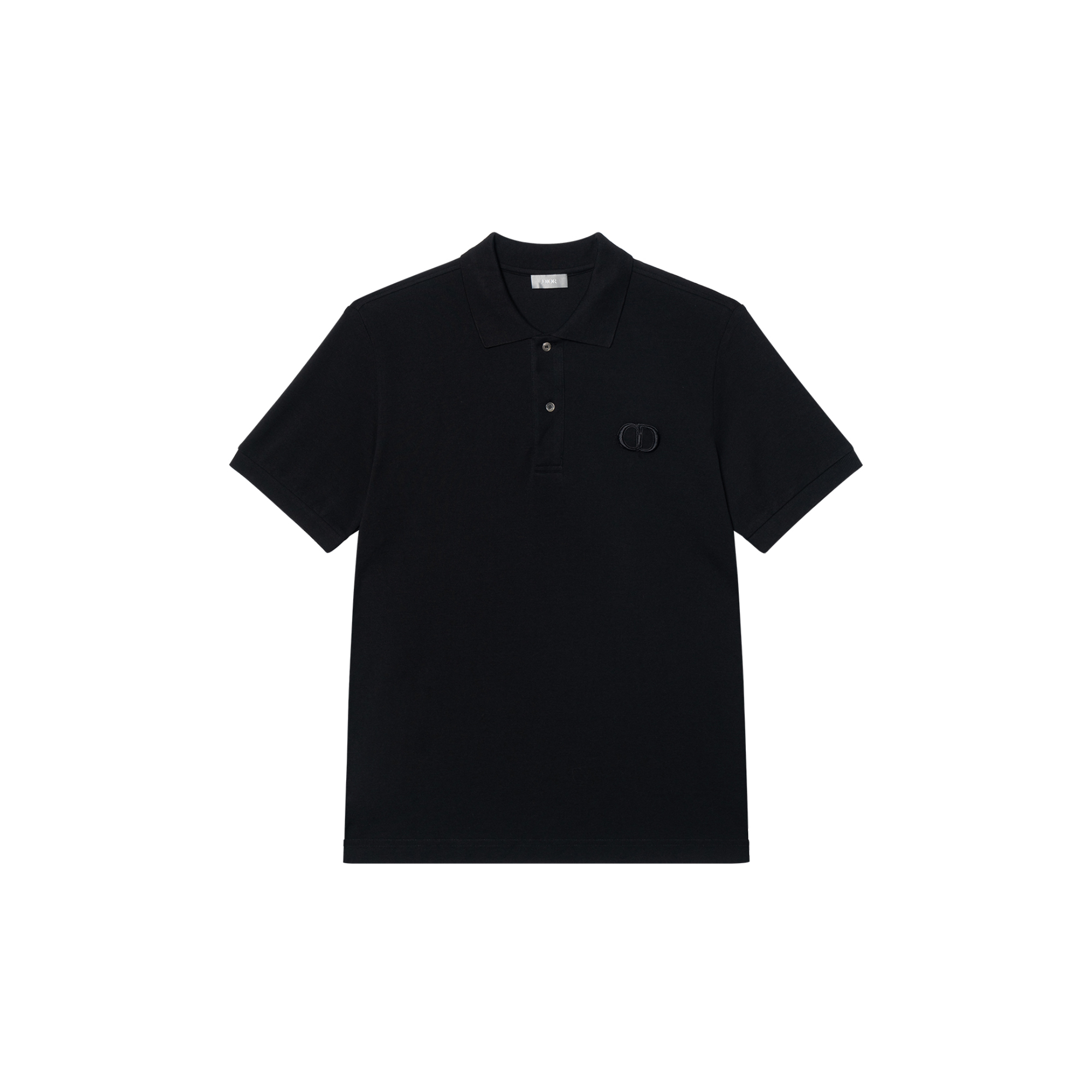 DIOR Dior Essentials Series Solid Color Embroidered Button Pullover Straight Short Sleeve Polo Shirt Men's Black
