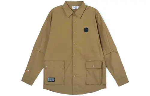 Palladium Paladin back printed multi-pocket detachable sleeves long-sleeved shirt couple model olive color