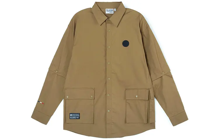 Palladium Paladin back printed multi-pocket detachable sleeves long-sleeved shirt couple model olive color