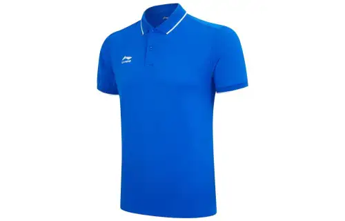 Li Ning Polo Shirts Men's Crystal Blue Polo Collar Moderate Straight Fit