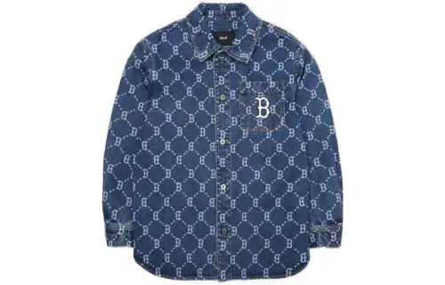 MLB Old Flower Shirts Unisex Blue Lapel Moderate Denim