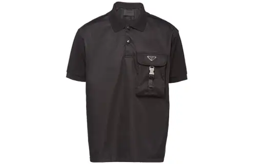PRADA Polo Shirts Men's Black Polo Collar Moderate Straight Fit