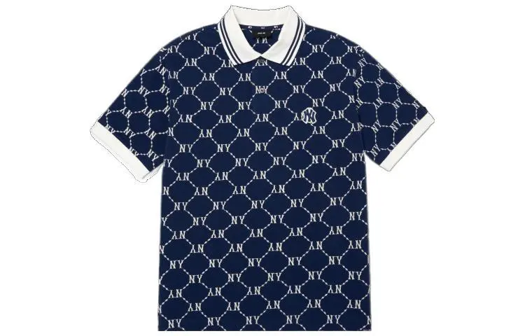 MLB New York Yankees Men's All-Over Logo Print Polo Shirt Navy