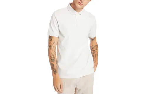Timberland Polo Shirts Men's White Polo Collar Moderate Straight Fit