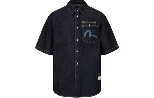 EVISU Shirts Men's Denim Blue Lapel Moderate Other