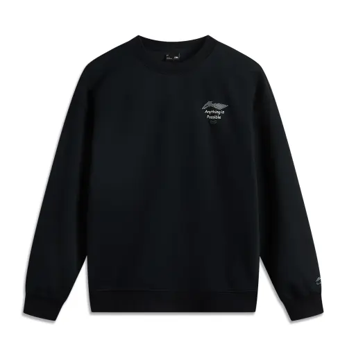 Li Ning Sports Life Collection Solid Color Logo Label Crew Neck Comfortable And Breathable Fleece Lined Thermal