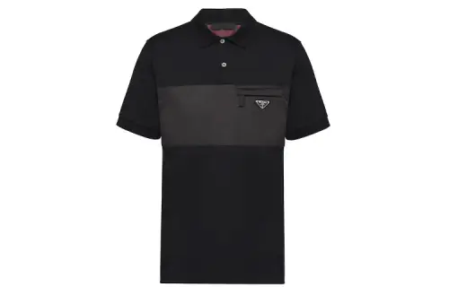 PRADA Polo Shirts Men's Black Polo Collar Moderate Straight Fit