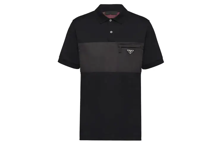 PRADA Polo Shirts Men's Black Polo Collar Moderate Straight Fit
