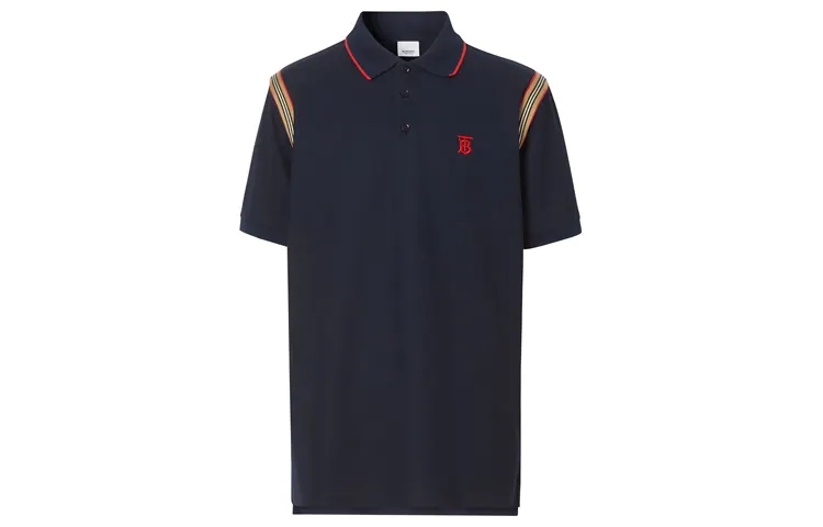 Burberry Polo Shirts Men's Marine Blue Polo Collar Moderate Straight Fit