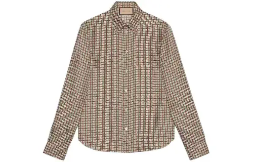 GUCCI SS24 Mini Stirrup Print Silk Twill Shirt Men's Ivory