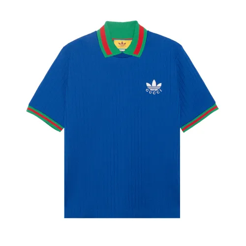 GUCCI X Adidas Polyester Polo Shirt Cobalt Blue