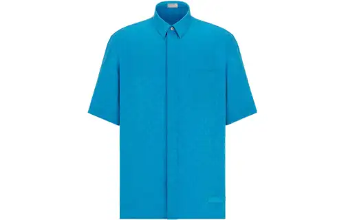 DIOR X Parley joint SS22 solid color pocket short-sleeved shirt men's sky blue