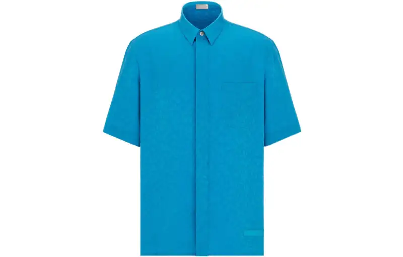 DIOR X Parley joint SS22 solid color pocket short-sleeved shirt men's sky blue