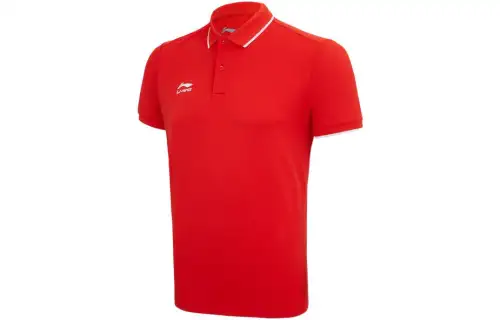 Li Ning Polo Shirts Men's Red Polo Collar Moderate Straight Fit