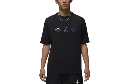 Jordan T Shirts Men's Black Crew Neck Moderate Straight Fit