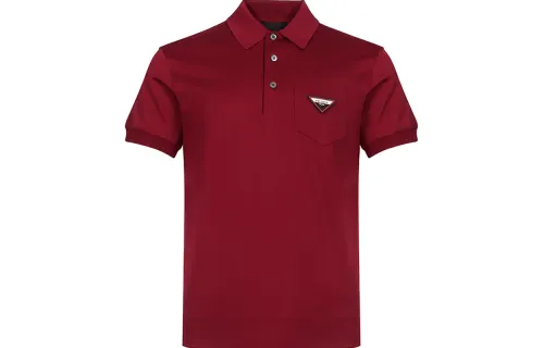 PRADA Polo Shirts Men's Ruby Red Polo Collar Moderate Straight Fit