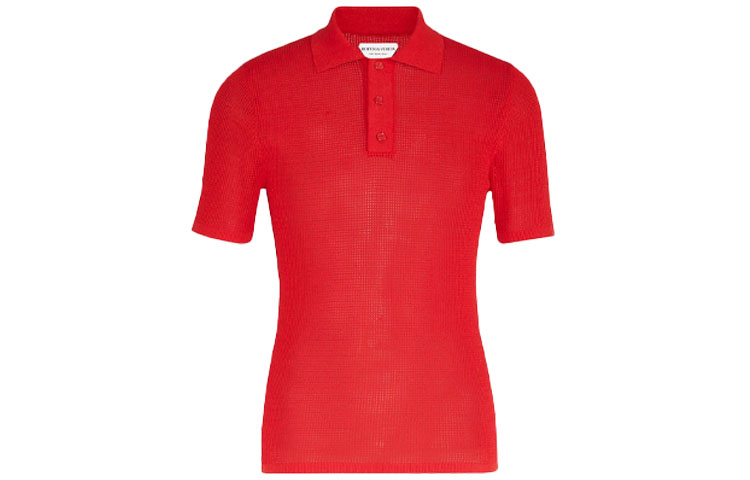 Bottega Veneta Polo Shirts Men's Red Polo Collar Moderate Straight Fit