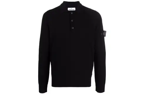 STONE ISLAND Polo Shirts Men's Black Polo Collar Moderate Straight Fit