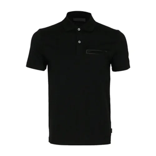 PRADA Polo Shirts Men's Black Polo Collar Moderate Straight Fit