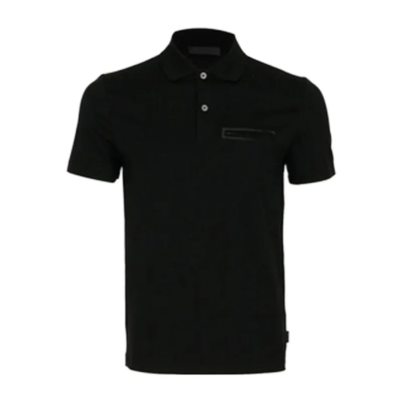 PRADA Polo Shirts Men's Black Polo Collar Moderate Straight Fit