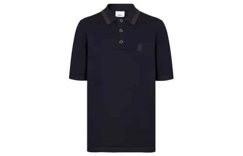 Burberry Polo Shirts Men's Marine Blue Polo Collar Moderate Straight Fit