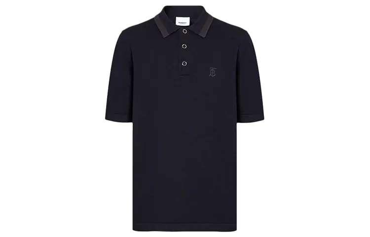 Burberry Polo Shirts Men's Marine Blue Polo Collar Moderate Straight Fit