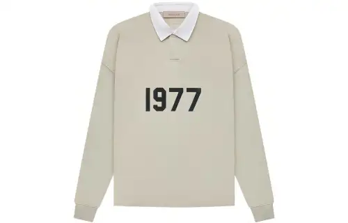 Fear of God Essentials 1977 Series SS22 Rugby Wheat Digital Flocking Casual Long Sleeve American Heavy Polo Shirt Men's Wheat Color