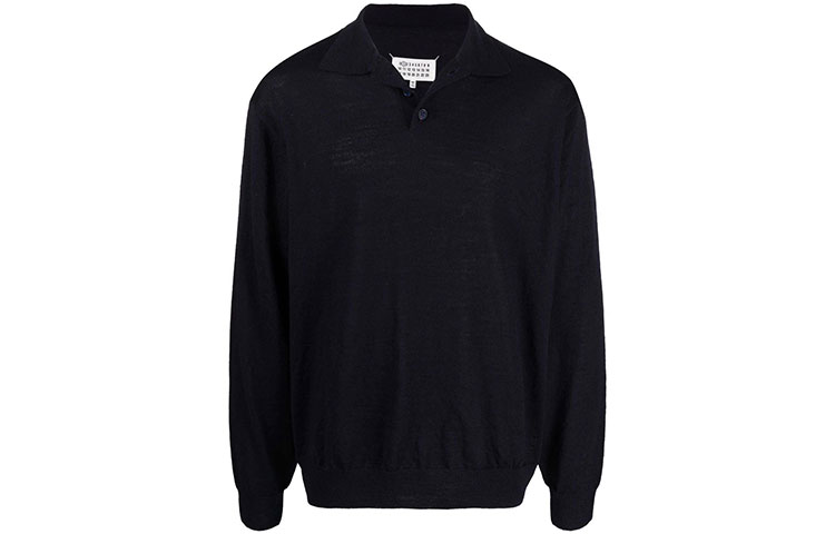Maison Margiela Polo Shirts Men's Dark Blue Polo Collar Moderate Straight Fit