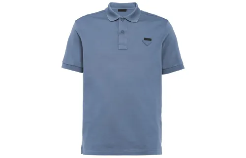 PRADA Polo Shirts Men's Blue Polo Collar Moderate Straight Fit