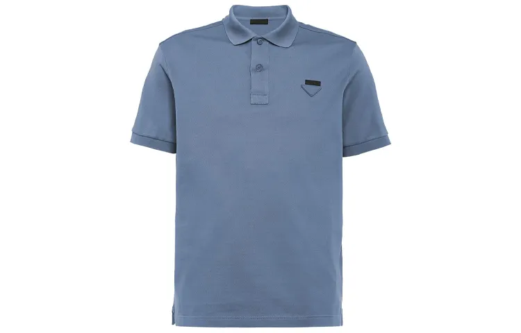 PRADA Polo Shirts Men's Blue Polo Collar Moderate Straight Fit