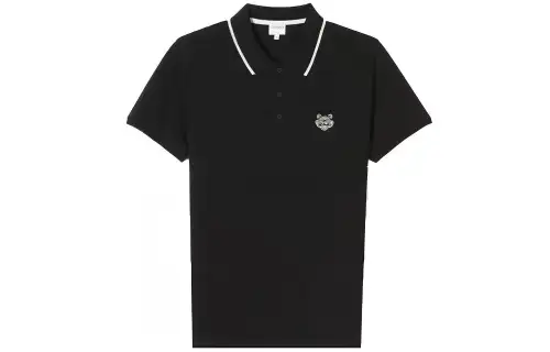 KENZO Polo Shirts Men's Black Polo Collar Moderate Straight Fit