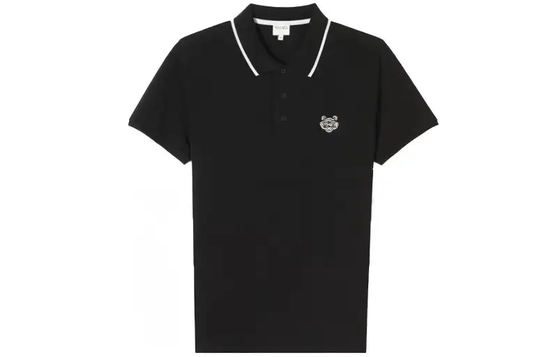 KENZO Polo Shirts Men's Black Polo Collar Moderate Straight Fit