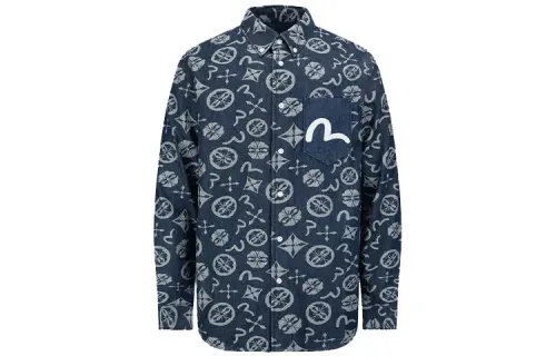 EVISU Shirts Men's Denim Blue Moderate Denim