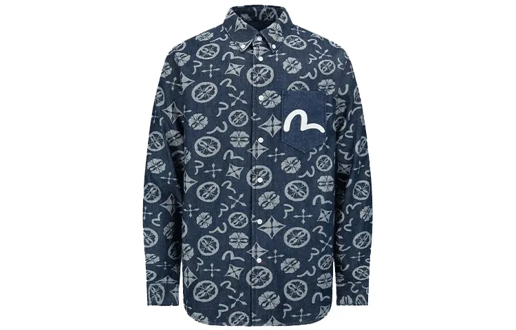 EVISU Shirts Men's Denim Blue Moderate Denim