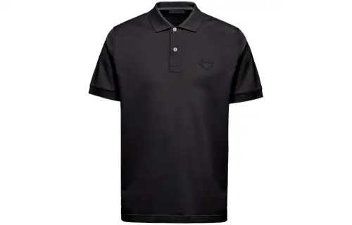 PRADA Polo Shirts Men's Black Polo Collar Thin Straight Fit