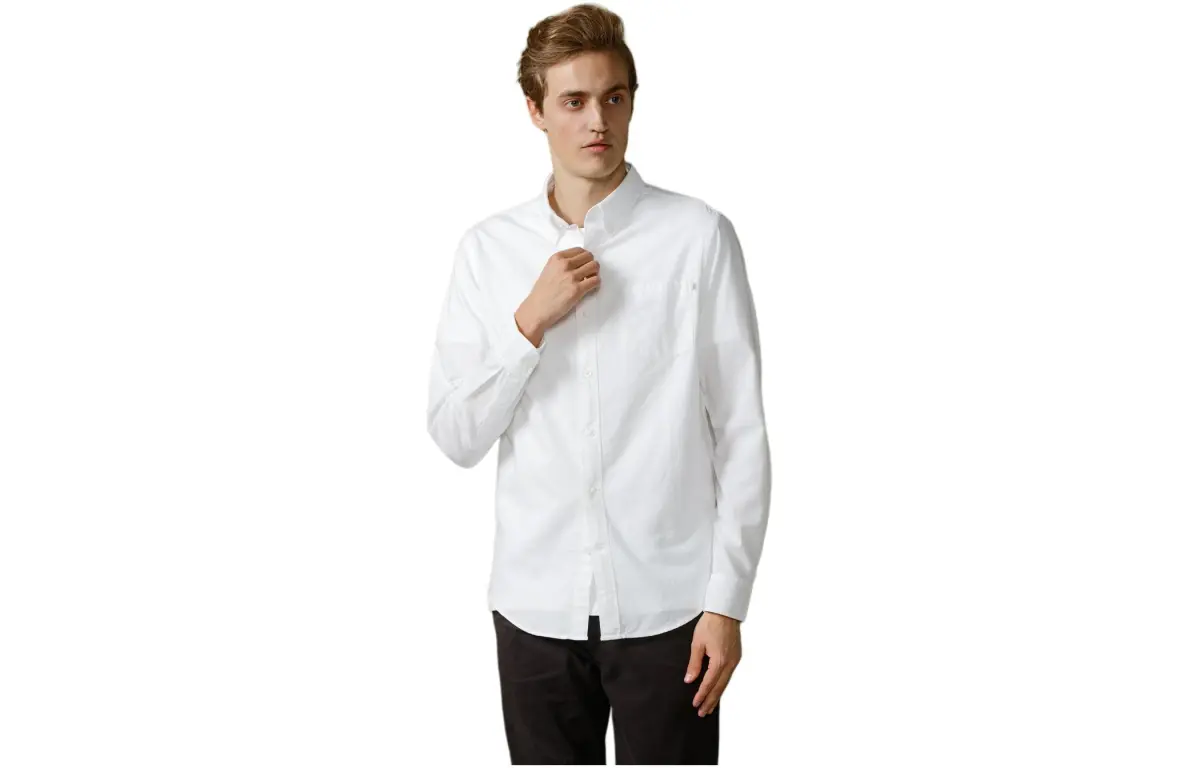 Timberland Shirts Men's White Pointed Collar Moderate Straight Fit