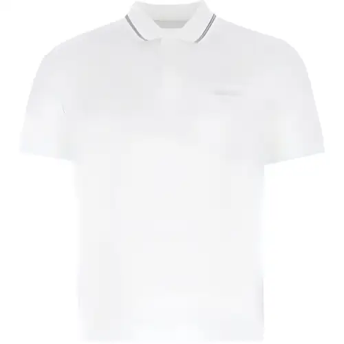 PRADA Polo Shirts Men's White Polo Collar Moderate Straight Fit