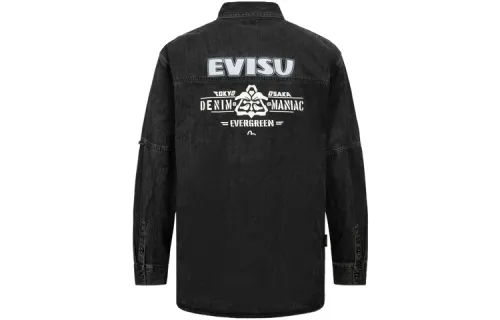 EVISU Shirts Men's Denim Black Lapel Moderate Denim