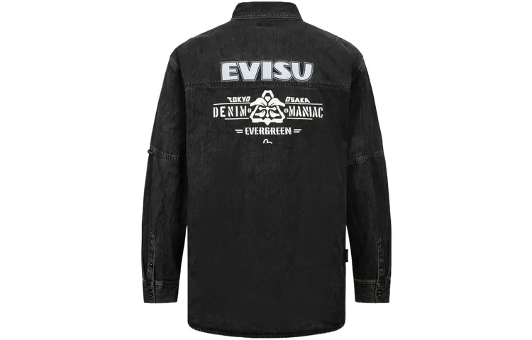 EVISU Shirts Men's Denim Black Lapel Moderate Denim