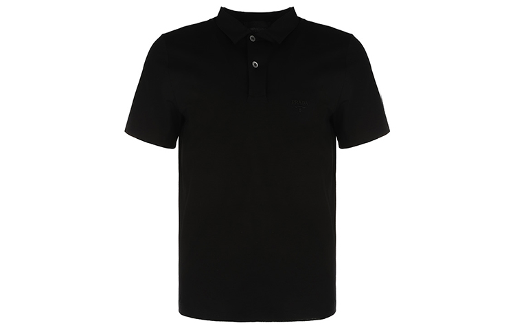 PRADA Polo Shirts Men's Black Polo Collar Moderate Straight Fit