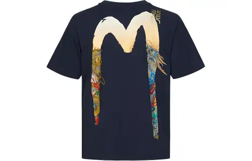 EVISU T Shirts Men's Dark Blue Crew Neck Moderate Straight Fit