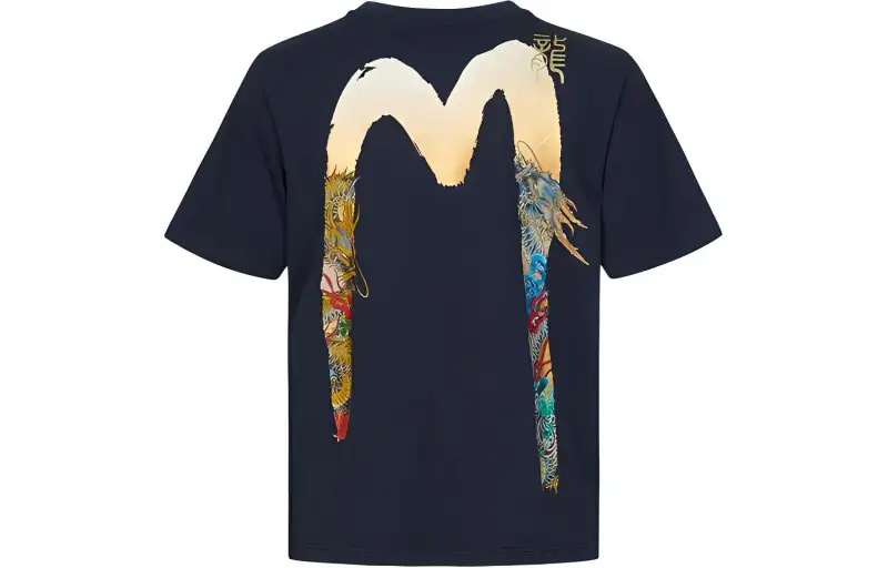 EVISU T Shirts Men's Dark Blue Crew Neck Moderate Straight Fit