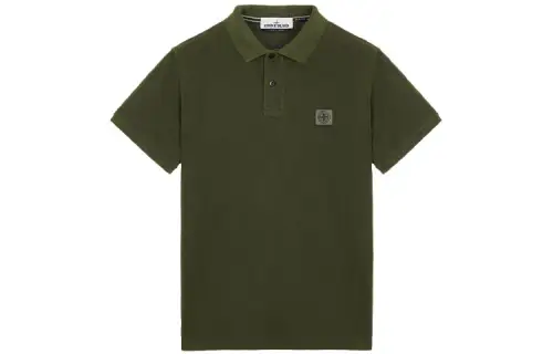 STONE ISLAND Polo Shirts Men's Olive Green Polo Collar Moderate Straight Fit