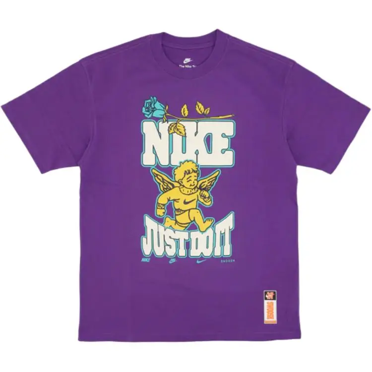 Nike T-Shirts Men's Purple Crew Neck Moderate Straight Fit