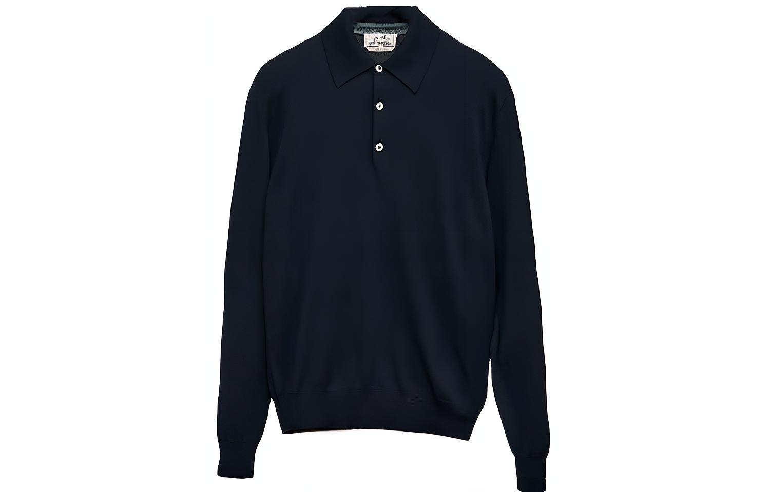 HERMES Polo Shirts Men's Black Polo Collar Moderate Other
