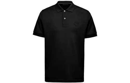 PRADA Polo Shirts Men's Black Polo Collar Moderate Straight Fit