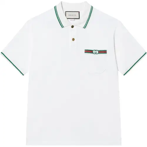 GUCCI Men Web And Interlocking G Cotton Polo Shirt