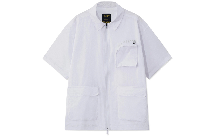 LiNing Li Ning x Chinatown Market joint model sports fashion series solid color multi-pocket loose short-sleeved shirt men's standard white