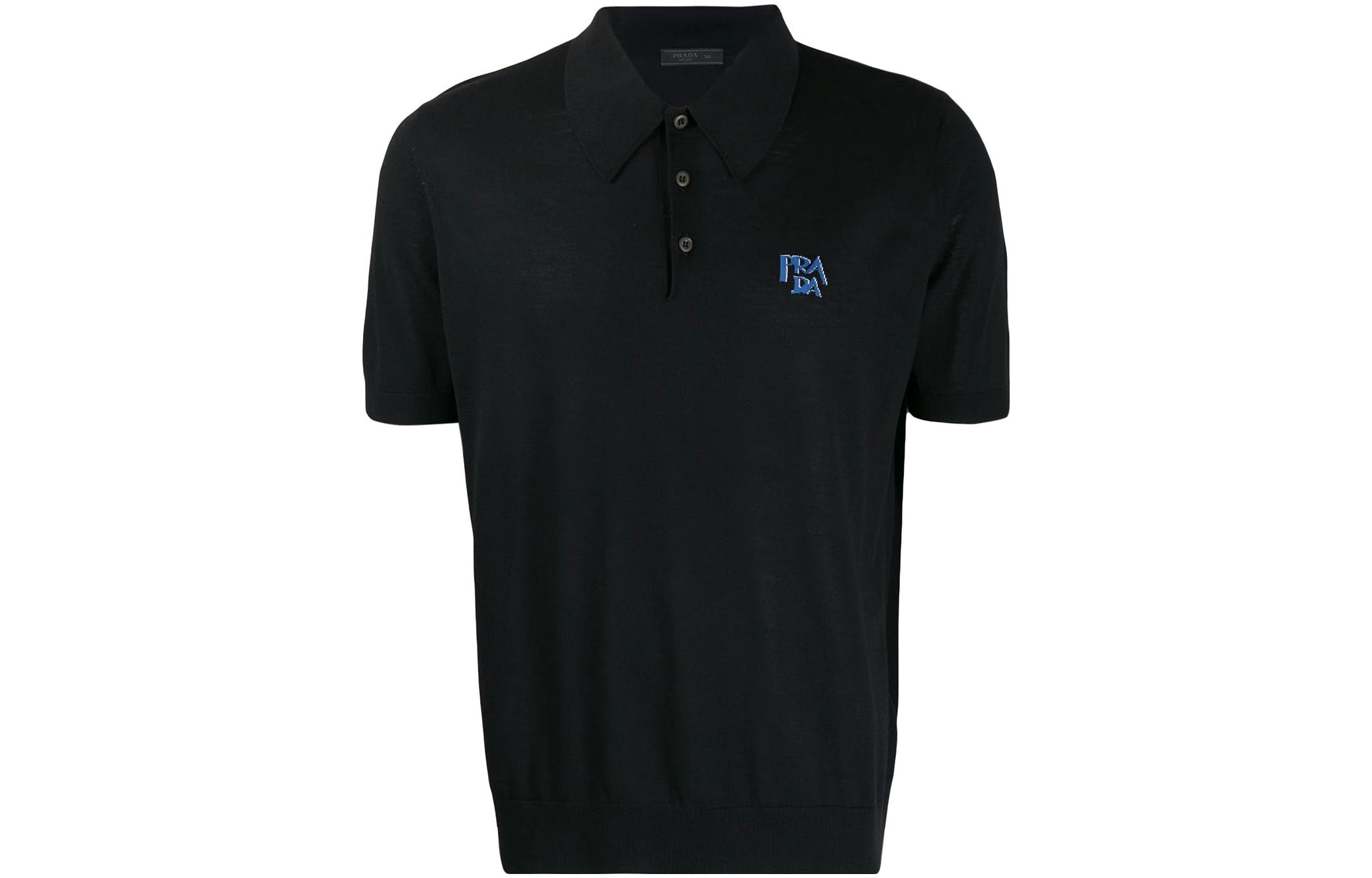 PRADA Polo Shirts Men's Black Polo Collar Moderate