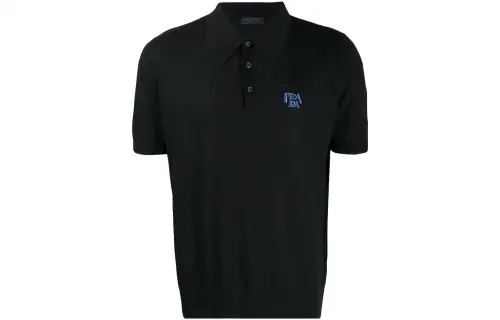 PRADA Polo Shirts Men's Black Polo Collar Moderate